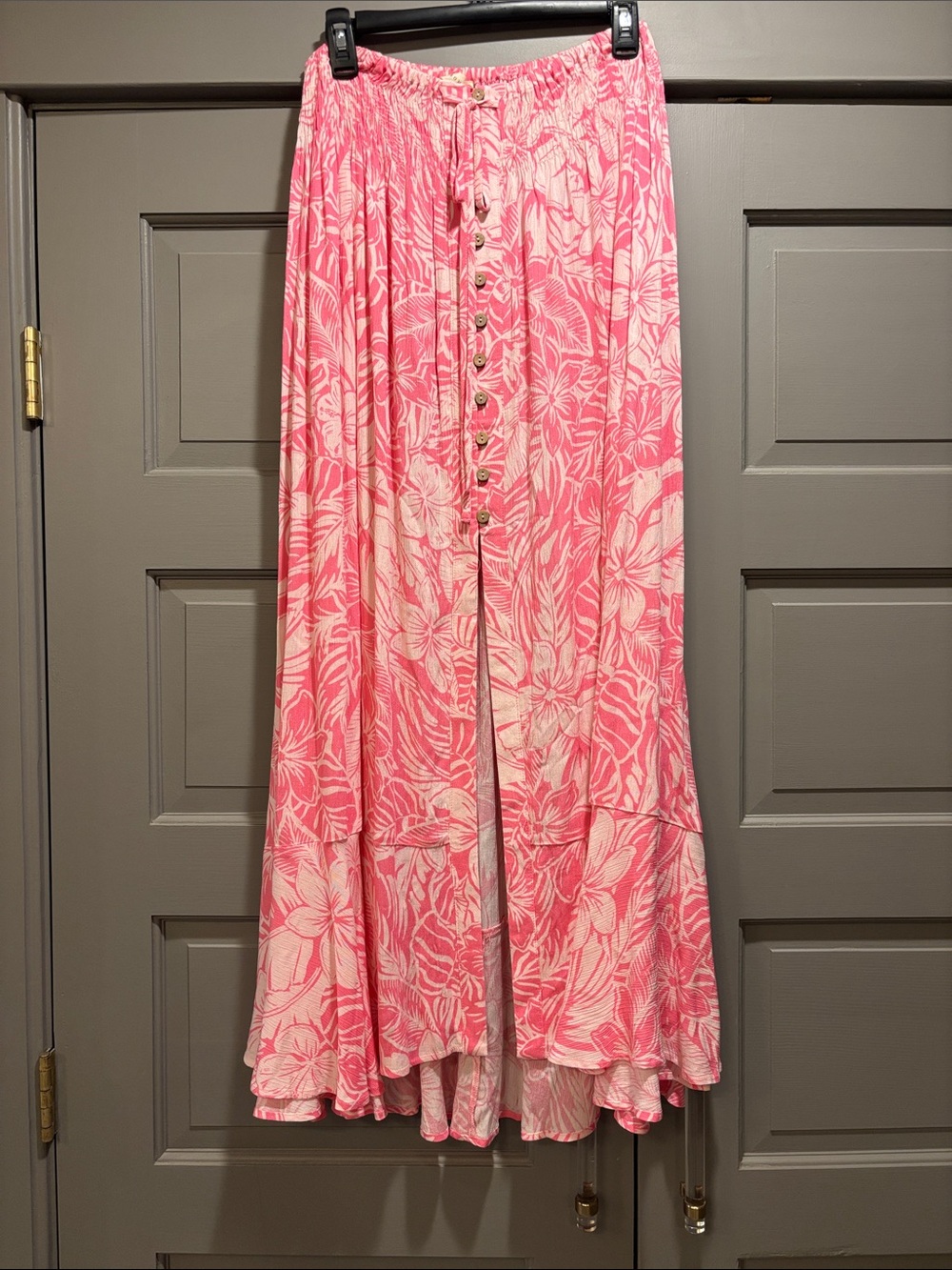Promesa Pink and Cream Floral Button-Front Maxi Skirt